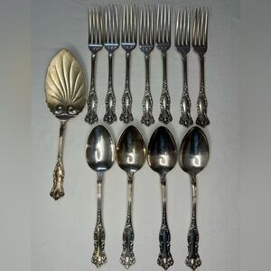 12 piece silverware marked WM ROGERS & SON AA 7forks 4 spoons 1 cake Unpolished